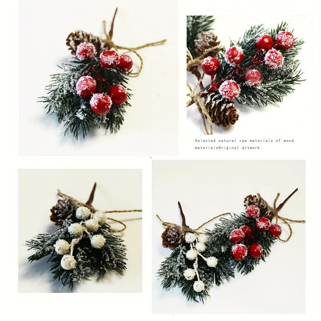 10pcs Festive Christmas Pick Bouquet - Artificial Pinecones and Berries with Rustic Twine, Plastic Floral Picks for Winter Wonderland Ambiance