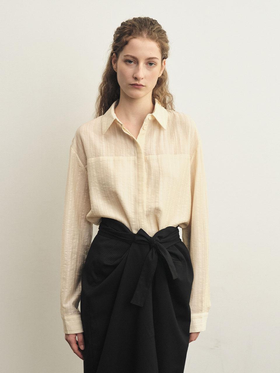 Ed Mang Layered See-Through Slit Shirt - Ivory
