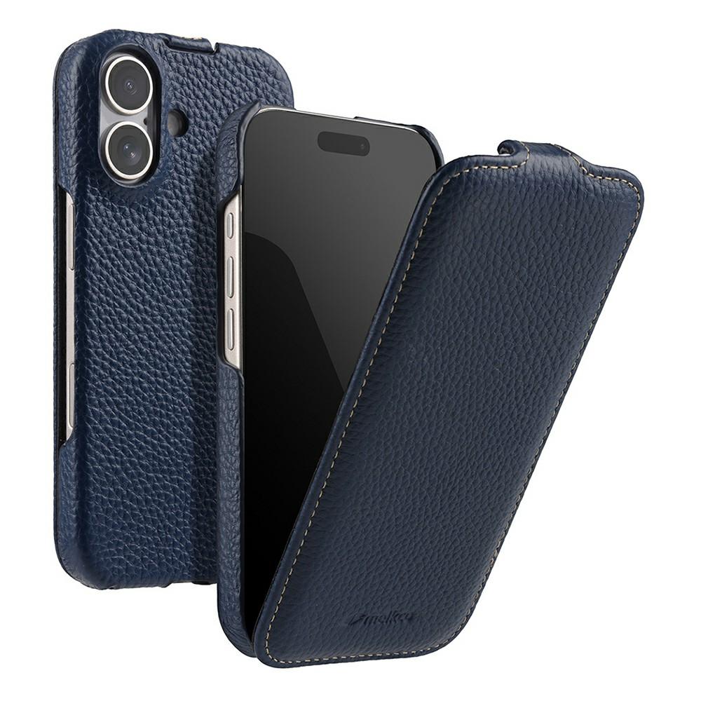 MELKCO For iPhone 17 Case Compatible with MagSafe Vertical Flip Genuine Cow Leather + PC Phone Cover