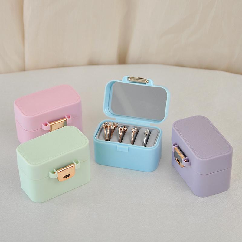 Mini Jewelry Storage Box Portable Home Travel Earrings Necklace Storage Case For Women Ring Organizer With Mirror Display Case