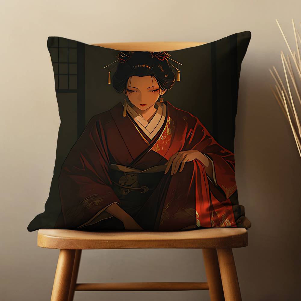 Beautiful Geisha Woman Pillow Case Living Room Sofa Cushion Cover Suitable For Home Bedroom Decoration And Protector