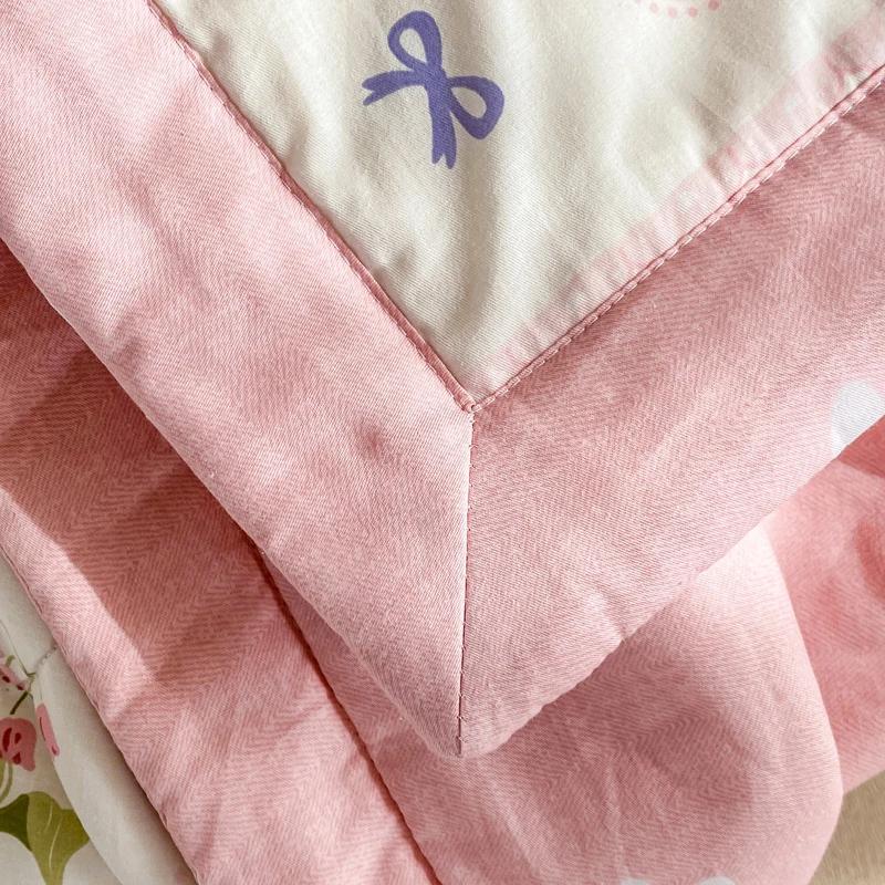 Fresh Floral Quilt 100% Cotton Flowers Print Air Conditioning Quilted Quilt Soft Breathable Lightweight Multifunction Blanket