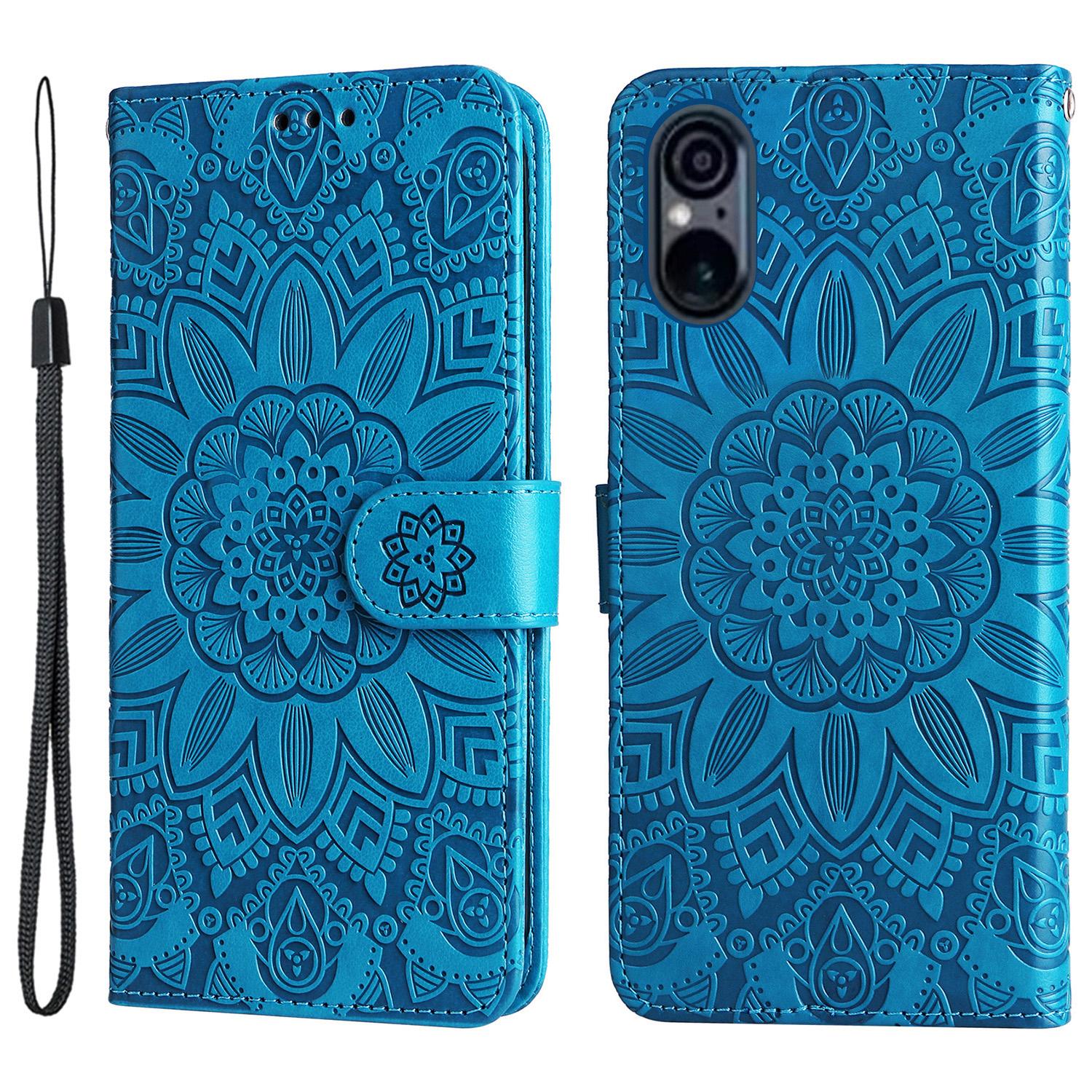 

For Sony Xperia 5 VI Case PU Leather Phone Wallet Cover Sunflower Pattern Blue