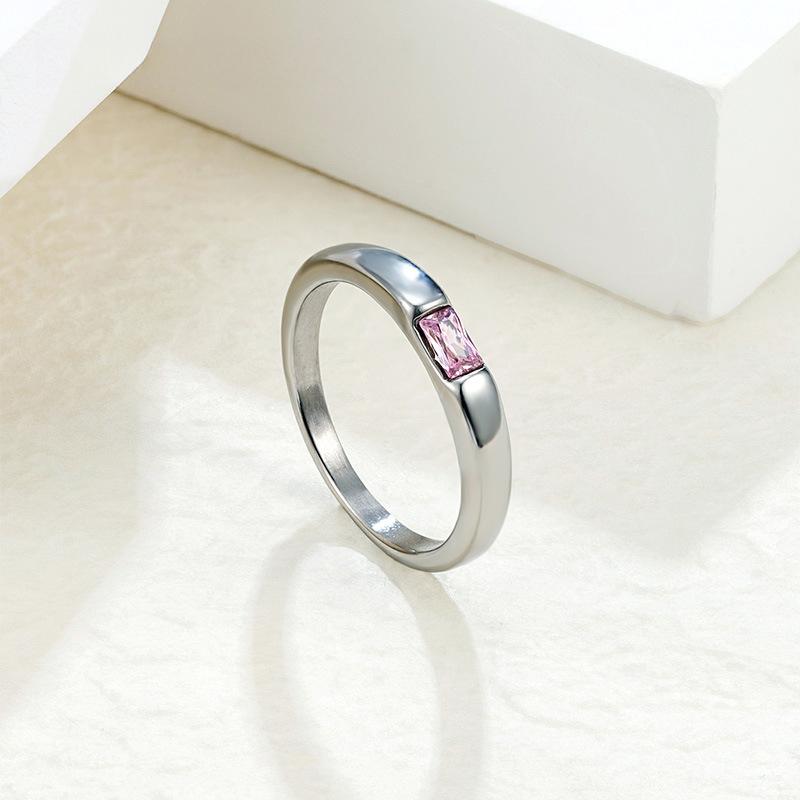 Sugar Cube Powder Zircon Smooth Plain Ring Women's Niche High-end Light Luxury Ring Titanium Steel Non-fading Finger Ring