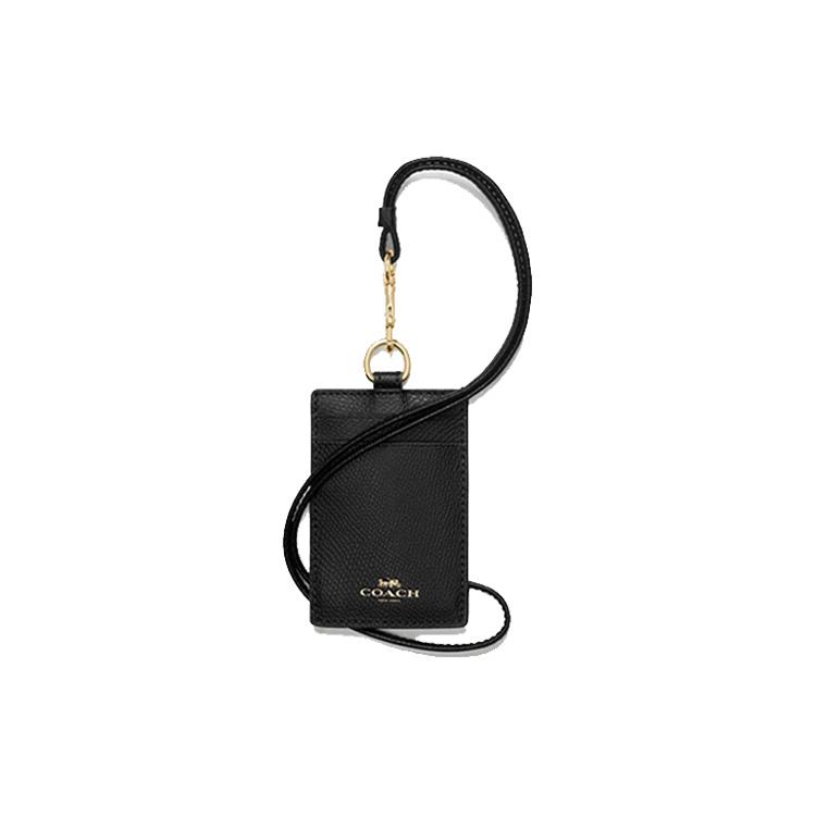 Ny COACH Lanyard Skinn Kortholder Dame Svart 57311-IMBLK