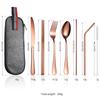 Stainless Steel Tableware Set, Portable 7-piece Set, Knife, Fork, Spoon, Chopsticks, Straw, Camping Supplies Storage, Cross-border Durability 2026