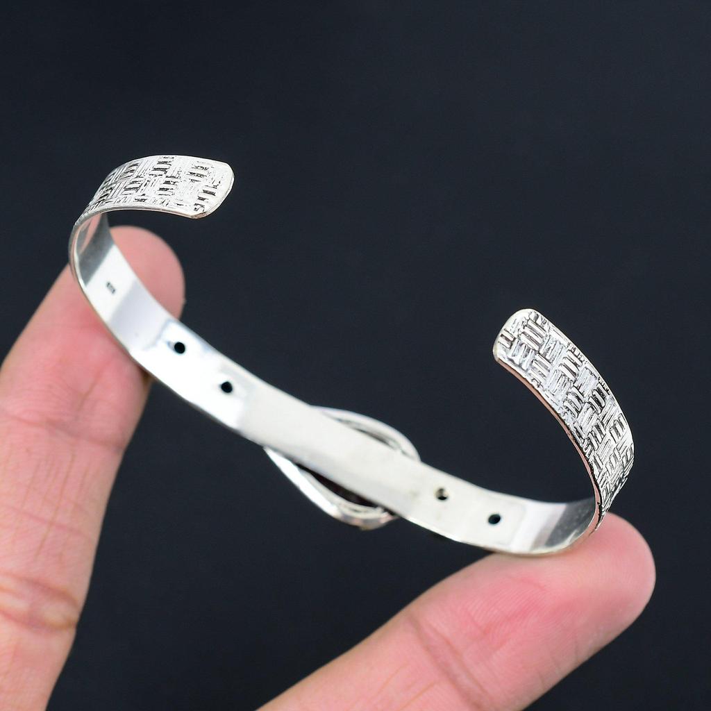 Daughters Day Sale Natural Pink Tourmaline Blue Topaz Artisan Bangle 925 Silver