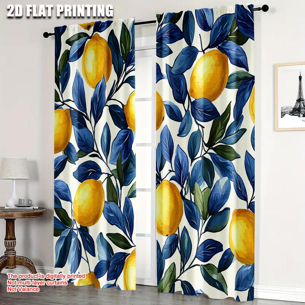 

2pcs, Curtain Popular 2D print Lemon and Leaf Versatile Polyester (without rod) Thermal Insulation, and Room Darkening Functions 52.50×116.00 CM 2pcs