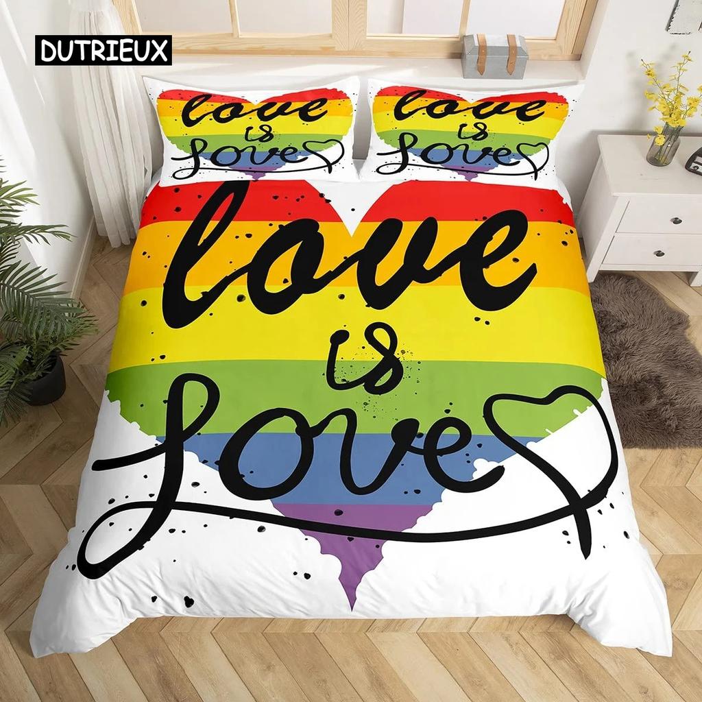 Love Is Love Duvet Cover Rainbow Bedding Collection Pride For Love Theme Romantic Comforter Cover Colorful Cartoon Car Bedspread Cover