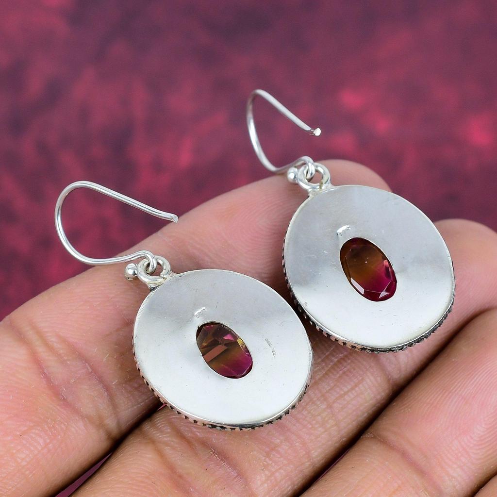 Bi-Color Tourmaline Earrings Gemstone Jewelry, 925 Solid Sterling Silver Handmade Earrings, Latest Design Jewelry