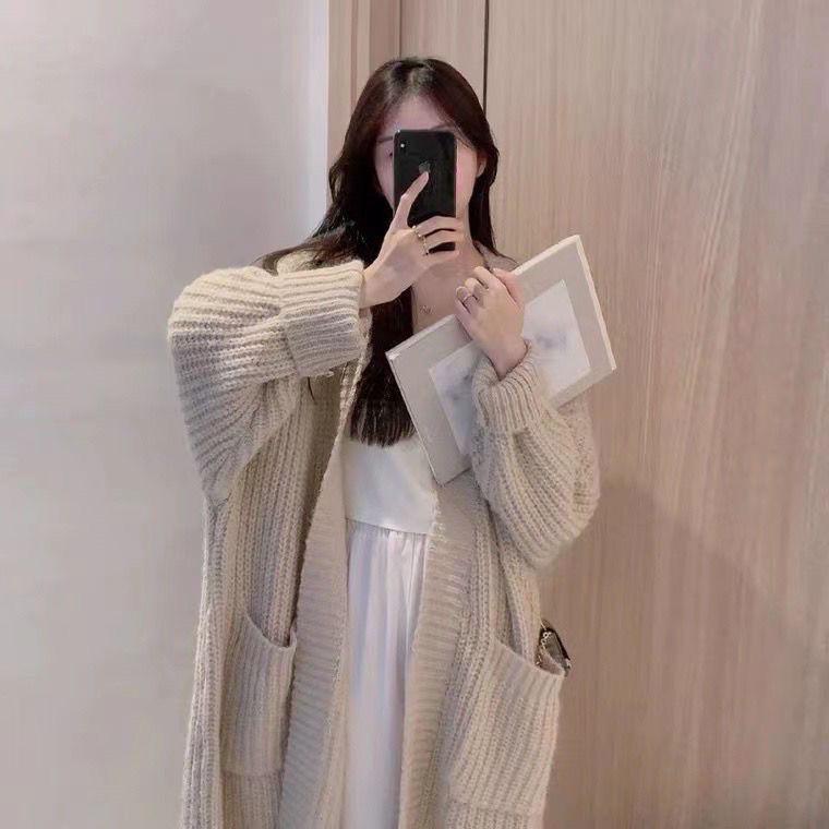 Autumn and Winter Ladies' Lazy Style Mid-Length Over-the-Knee Sweater Loose and Versatile Long-sleeved Knitted Cardigan