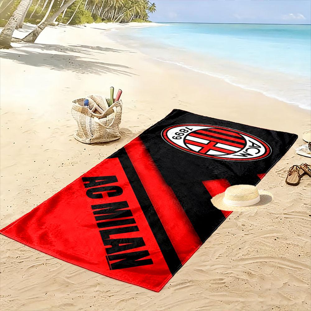 Giant Beach Towel with AC Milan Red Black Crest, Quick Dry Microfiber, Soft Absorbent, for Soccer Fan Beach Pool Travel