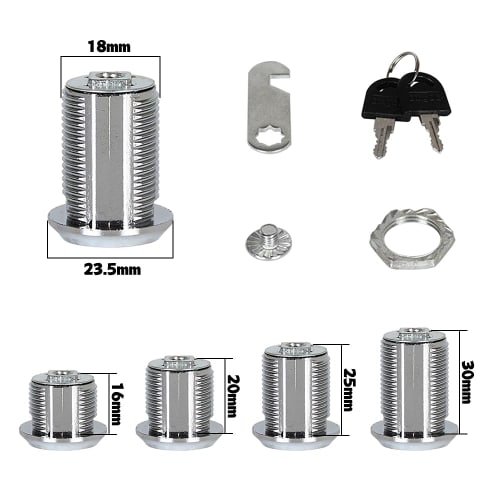 16mm Cam Lock, Drawer, Cabinet, Door Lock, Key, 2 Keys Included, Cylinder Lock, Secondary Lock for Cupboards, Cupboards, Mailboxes, Lockers, Showcases