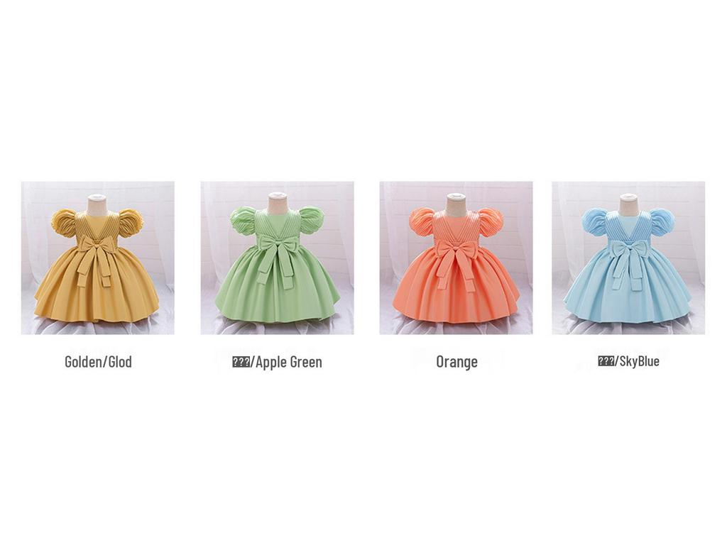 2025 Sukienka Księżniczki na Pierwsze Urodziny Niemowlęcia - Bufiaste Rękawy Satynowa Kokarda Paskowany Wzór