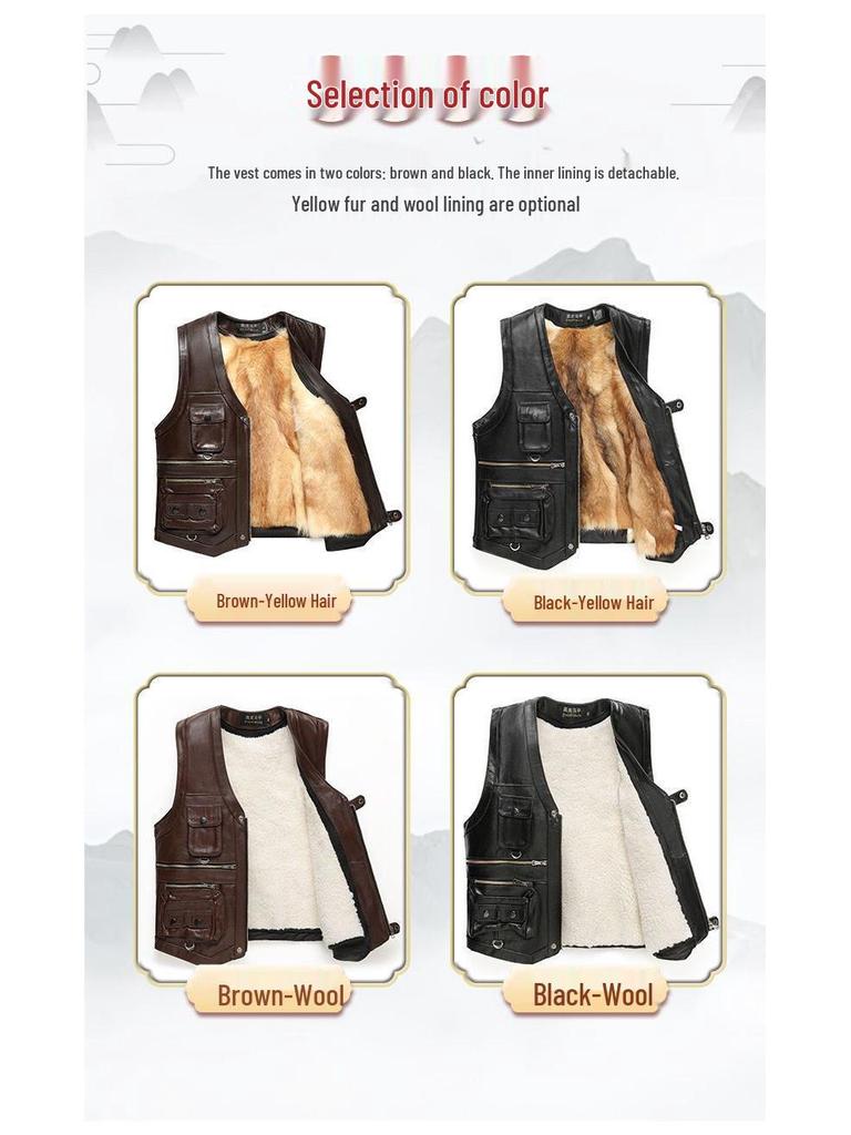 Herren Plus Size West aus echtem Rindsleder mit mehreren Taschen – Lässiges Gilet für Frühling, Herbst, Winter & Vaters Outfit