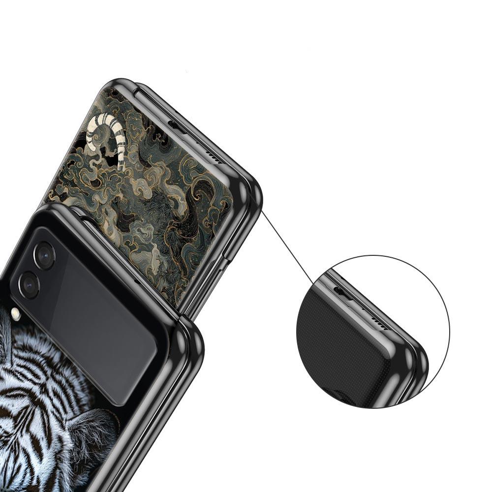 Phone Case for Samsung Galaxy Z Flip 3 4 5 6 7 Folding Black Shell For Samsung Z Flip4 Flip5 PC Hard Cover Animal White Tiger