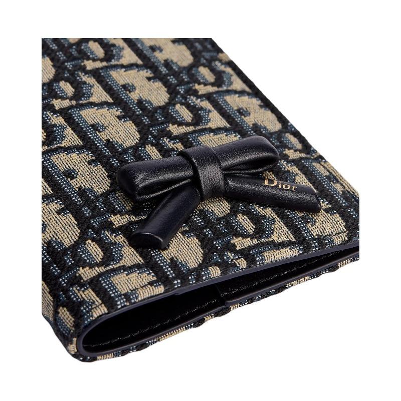 Dior Oblique Bow Decorative Letter Print Cotton And Leather Passport Holder Women Accessories Blue S2505OUQY-M928