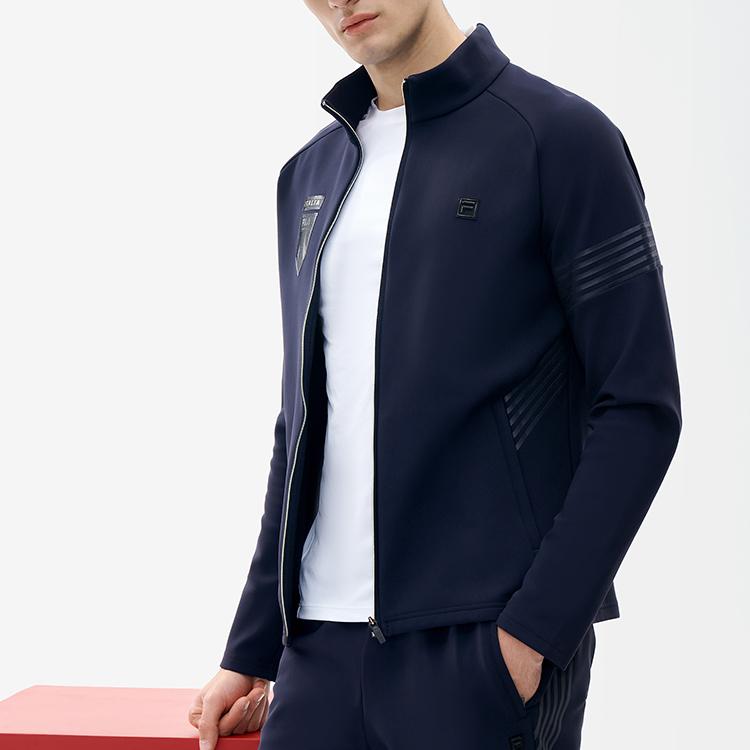 FILA Athletics Letter Print Sports Knitted Fleece Stand Collar Jacket Men jackets Dark-Blue A11M211507F-NV