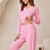 Spring Autumn Solid Bow Pajamas Set for Women Homewear Long Sleeves Shirt and Trousers 2 Pieces Sexy Lace Pijamas Sleepwear Loungewear