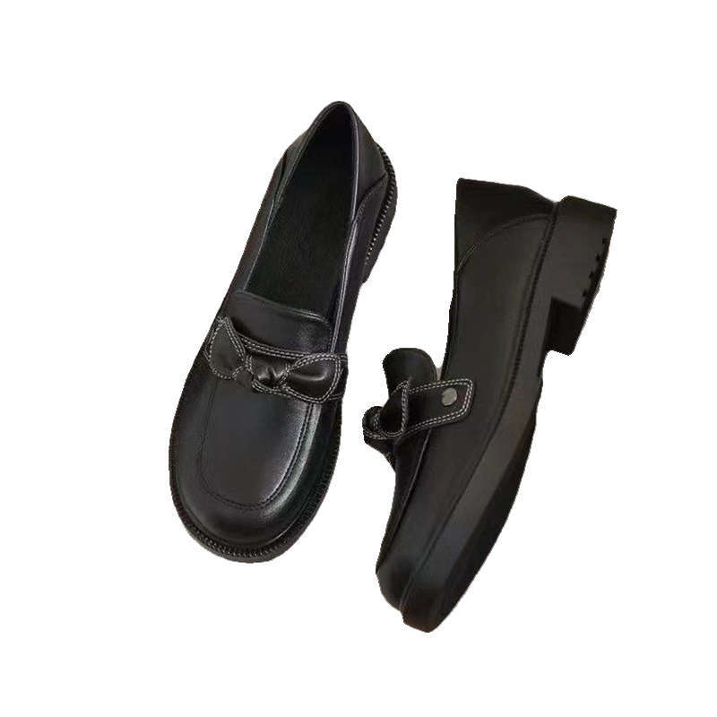 Soft leather version~ British style black soft sole thick heel comfortable loafers women's 2025 new spring and autumn small leather shoes women