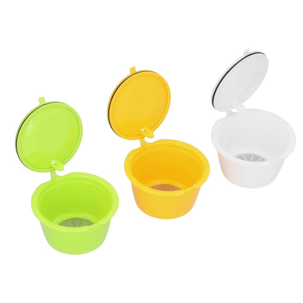 3PCS Colorful Rusable Coffee Filters Coffee Capsule Cup with Brush Spoon Cafe AccessoriesYellow Green White