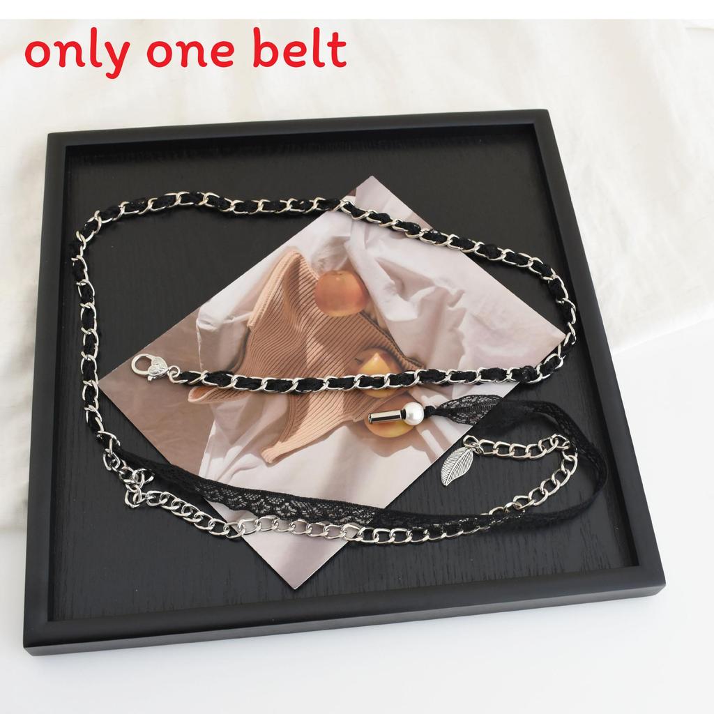 

Elegant Lace Tassel Waist Chain For Women With Metal Link Closure For Dresses чёрный