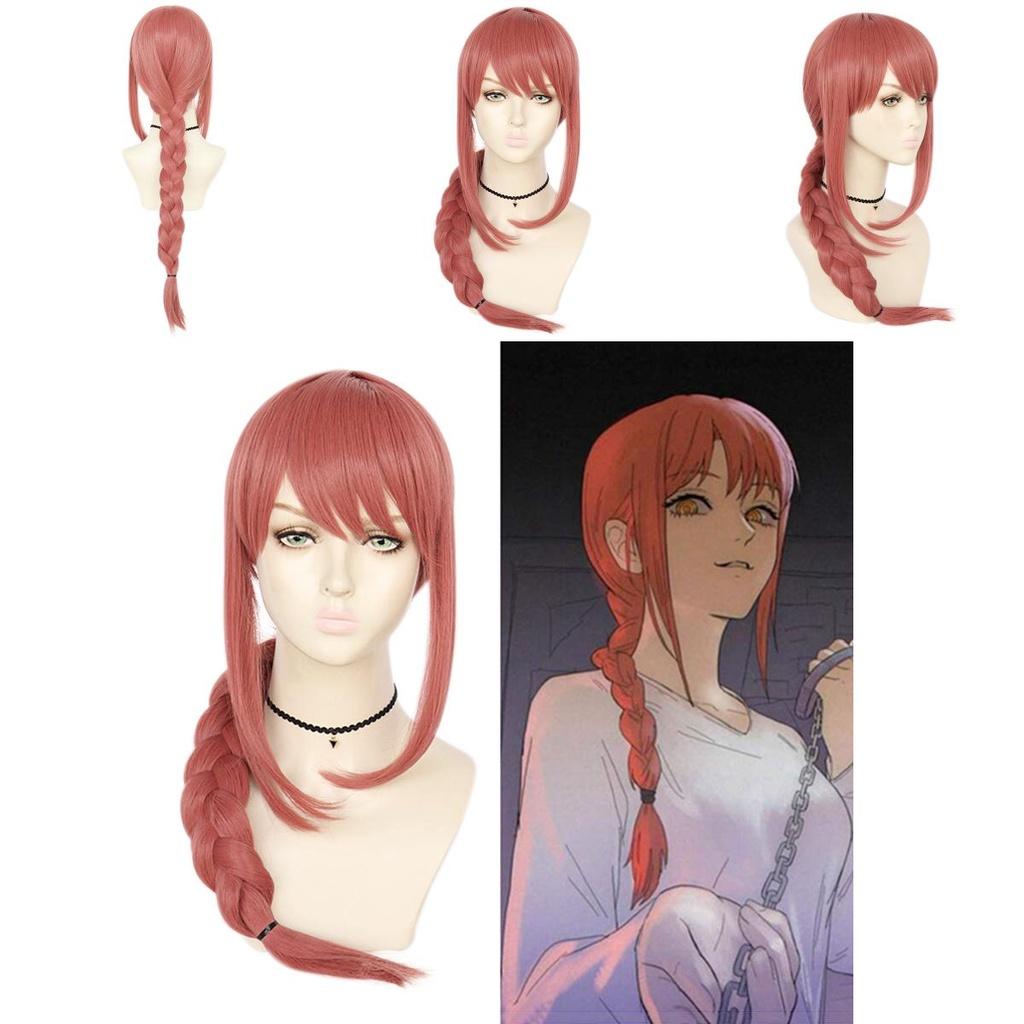 Peluca Cosplay Makima de Chainsaw Man Trenza Rosa Cabello Sintético Largo y Suave Para Fiesta de Halloween