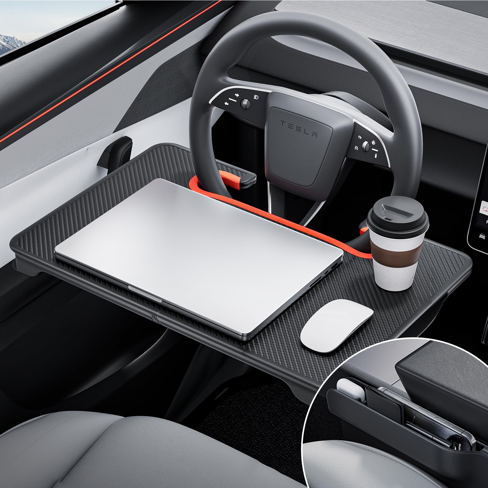 

YONZEE Foldable Car Steering Wheel with Gap Cushion and Storage Carbon Seat Gap Organizer for and Universal Fit for Many Car Red 2-in-1 Table/Desk