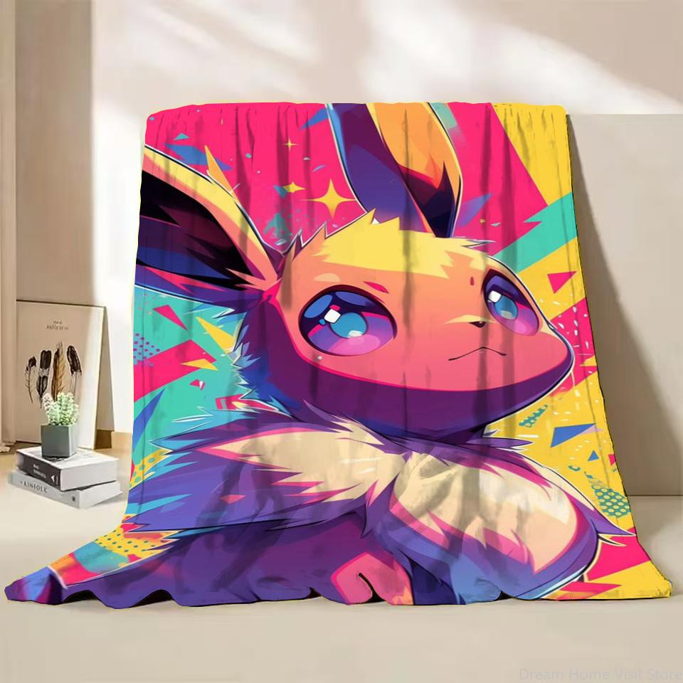 Pokémon Evoli Flanell-Kuscheldecke für Bett Sofa Zuhause Schlafzimmer Büro Reisen Kinder-Überwurfdecke Kinder Winter Warm Weich Geschenke