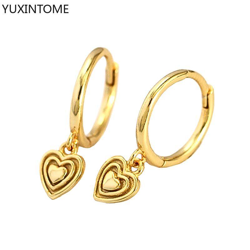 925 Silver Ear Needle Exquisite Heart Pendant Hoop Earrings Fashion Geometric Zircon Stud Earrings Women's Fine Jewelry