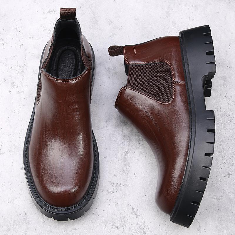 Martin Boots Men's Winter British Style Platform Chelsea Men's Boots Velvet High-top Leather Boots Trendy Versatile Short Boots