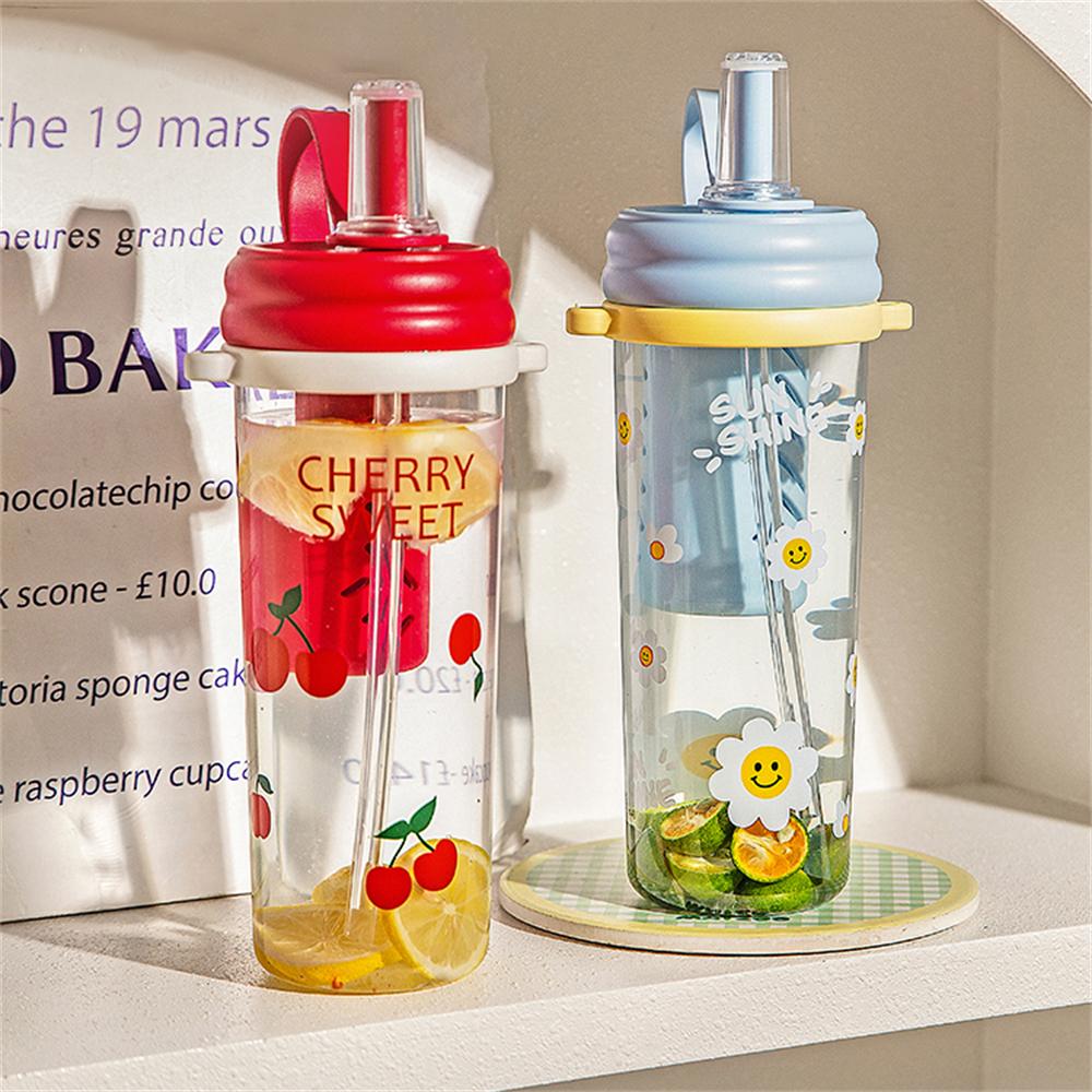 Summer Sports Plastic Water Cup Going Out Portable Student Straw Cup Cartoon Printed Small Fresh Water Cup For Home 900ml