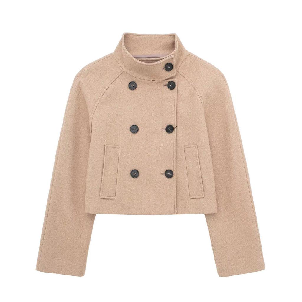 2023 Women's European & American Double-Breasted Wool Stand Collar Jacket
