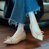 2026 New French Bow Pointed Toe Flat Shoes Women's Shallow Mouth Inside Heighten Commuter Soft Sole Shoes