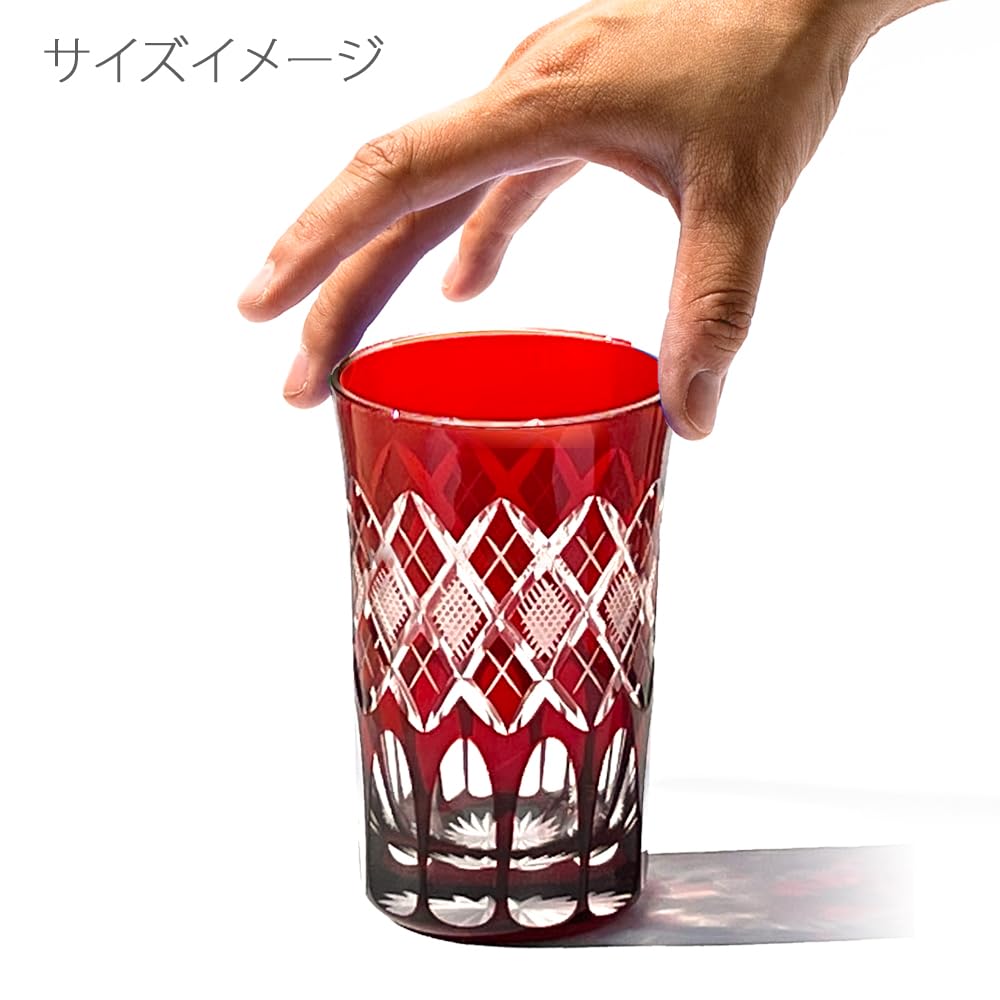 [Official Taiburo Workshop] Edo Kiriko Yarai Nanoko Crest Tumbler (Red) TB90419R, Wooden Box, Made In Japan