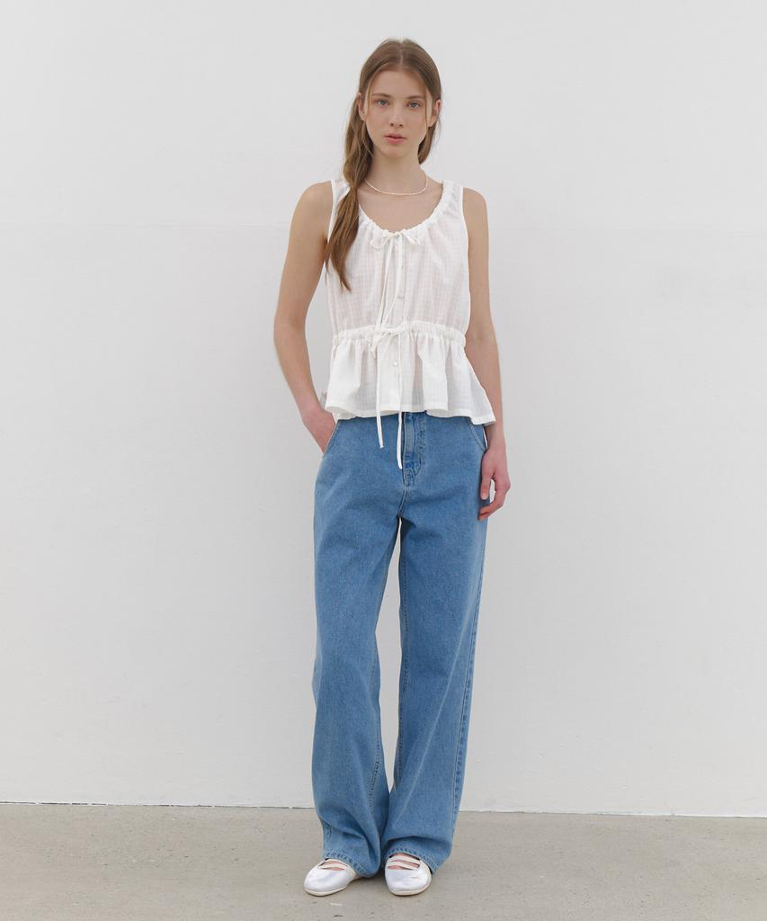CLUNY Soft Ribbon Shirring Blouse - White