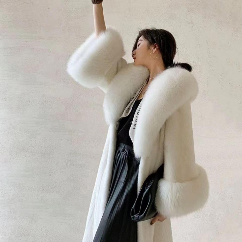Women's Mink Coat Mid-length Autumn and Winter Mink Velvet Imitation Fur Fox Fur Collar Women's Slim New Large Size Thickened Coat