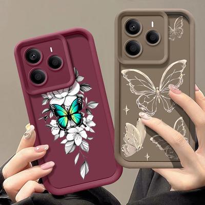 Butterfly Print Phone Case Shell For Xiaomi 14T 13T Pro Poco X7 F6 X6 Redmi Note 14 13 Pro 12 11 Soft Silicone Shockproof Matte TPU Bumper Cover