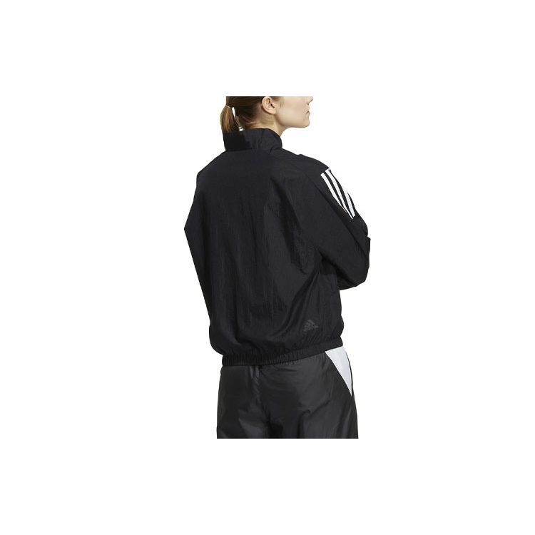 Adidas Solid Color Vintage Sports Stand Collar Zip Jacket Women Jacket Black HM3781