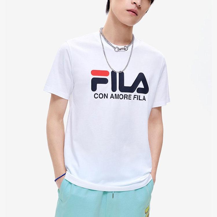 Fila Fusion Brand Logo Print Round Neck Short Sleeve T-Shirt Unisex Tops White T11M829150IWT