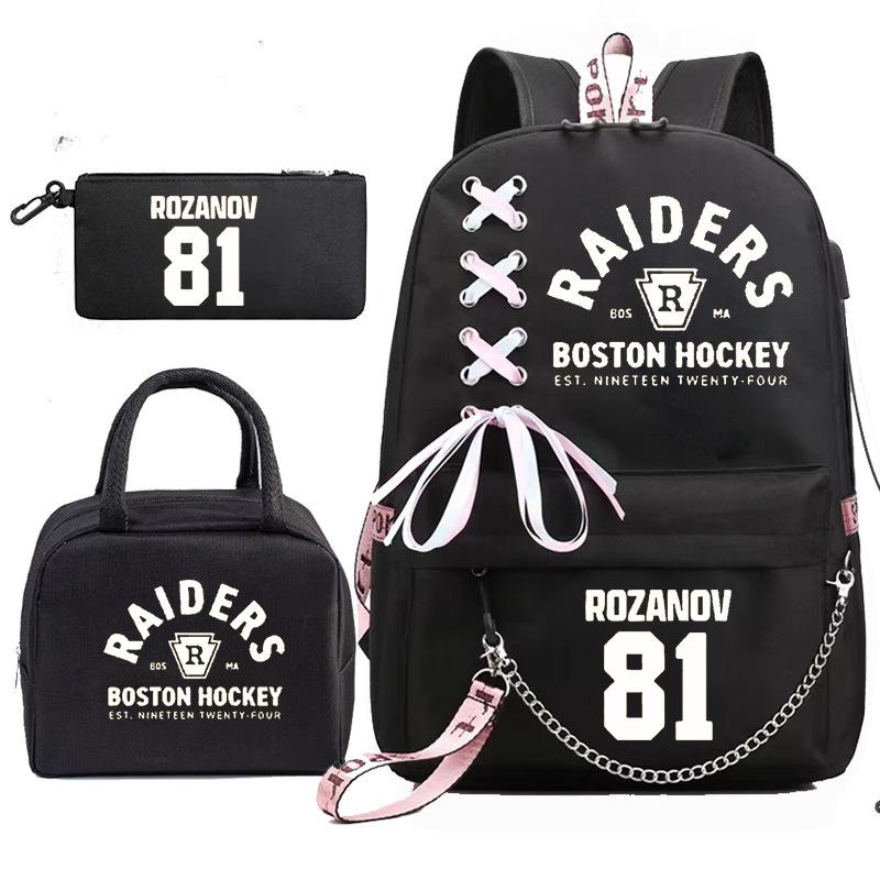 3 Piece School Backpack Set for Students Large Capacity Oxford Cloth Schoolbag with Shoulder Strap and Pencil Case