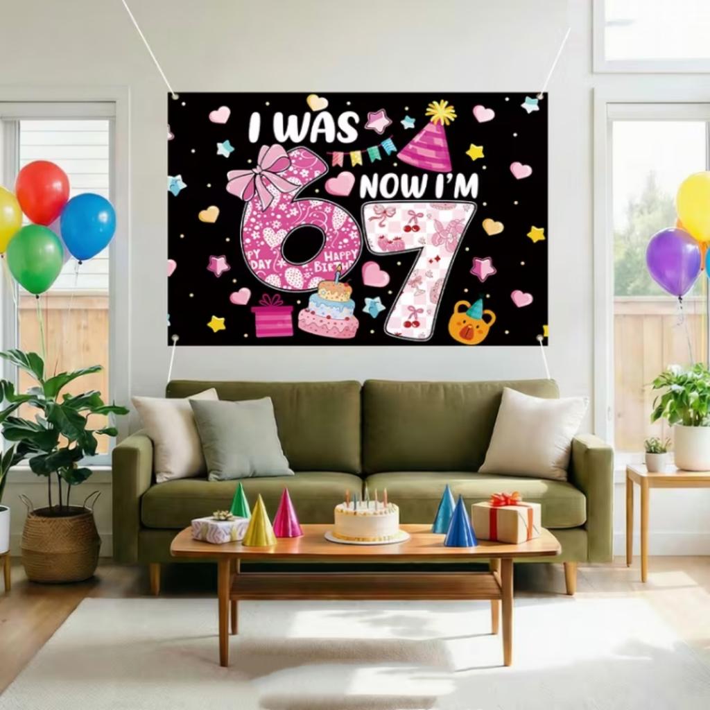 Happy 7th Birthday Party Decor Backdrop Funny 67 Themed Banner I Was Six Now I Am Seven Background Portrait Photography Supplies2628