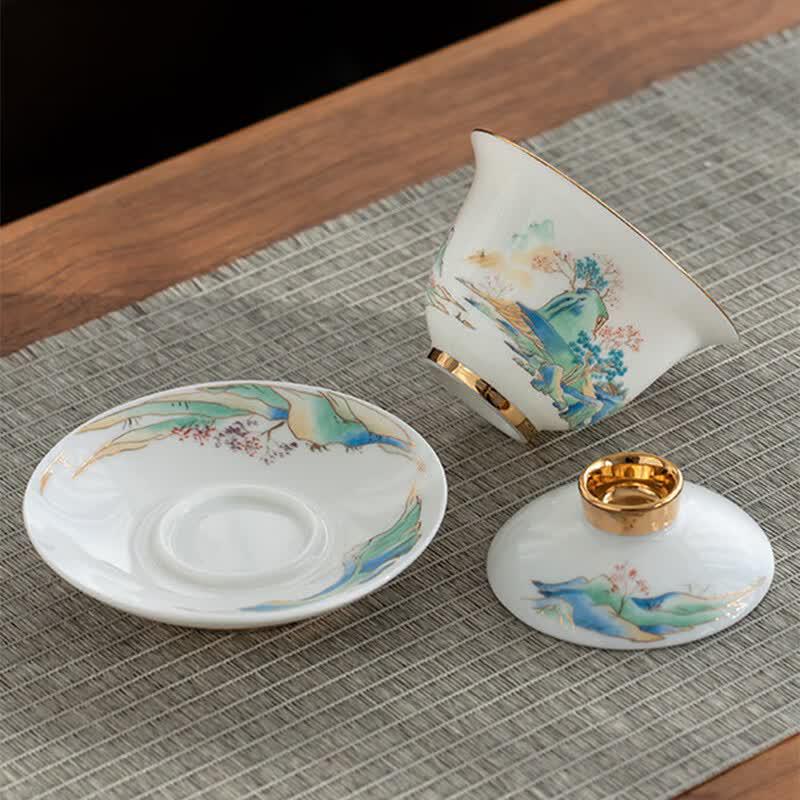 Gold-Inlaid Jade & Ceramic Kung Fu Tea Set
