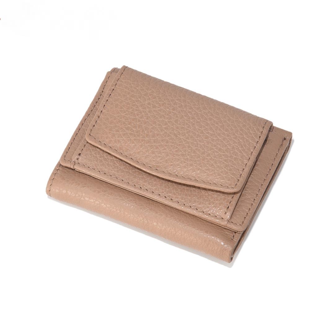 Damen-Geldbörse aus einfarbigem Leder mit kurzer Oberschicht aus Leder mit mehreren Kartentaschen und Schnalle, kleine Geldbörse mit Kartenhalter