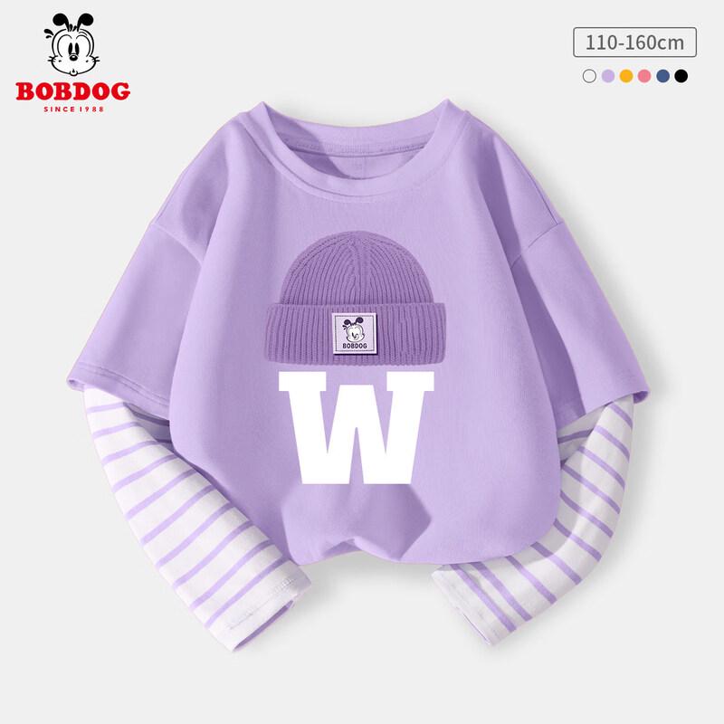 BOBDOG Girls  Striped Faux Two-Piece Long-Sleeve T-Shirt 130