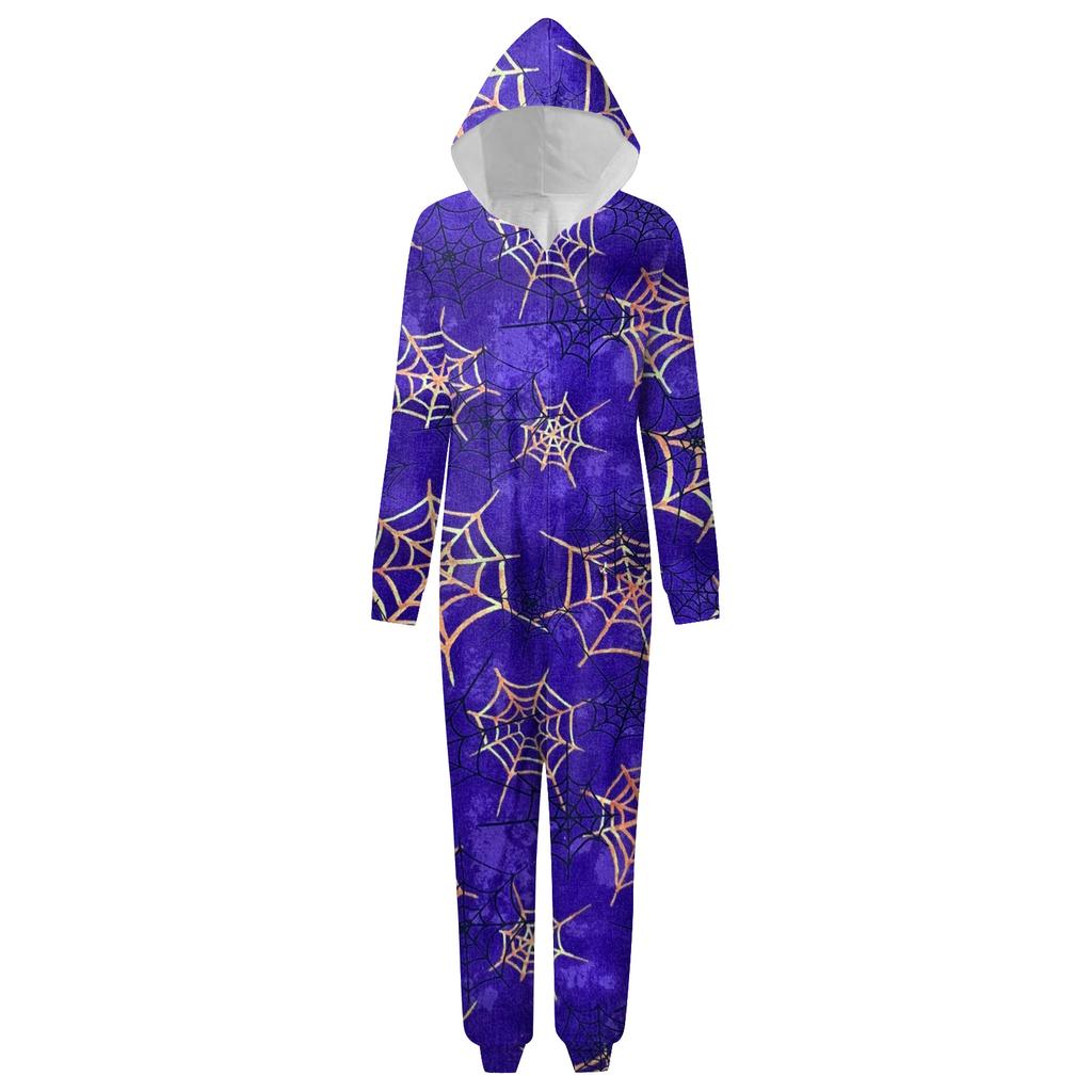 Halloween Printed Family Matching Hooded Long Sleeved Zippered Hooded Jumpsuit Set