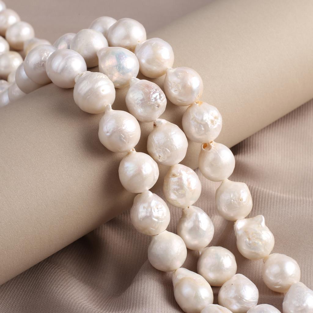 1String, White Natural Freshwater Pearls, Baroque Round Pearl Beads, 11-13mm, for DIY Jewelry Making, Unique Birthday Party Wedding Crafts, 36cm