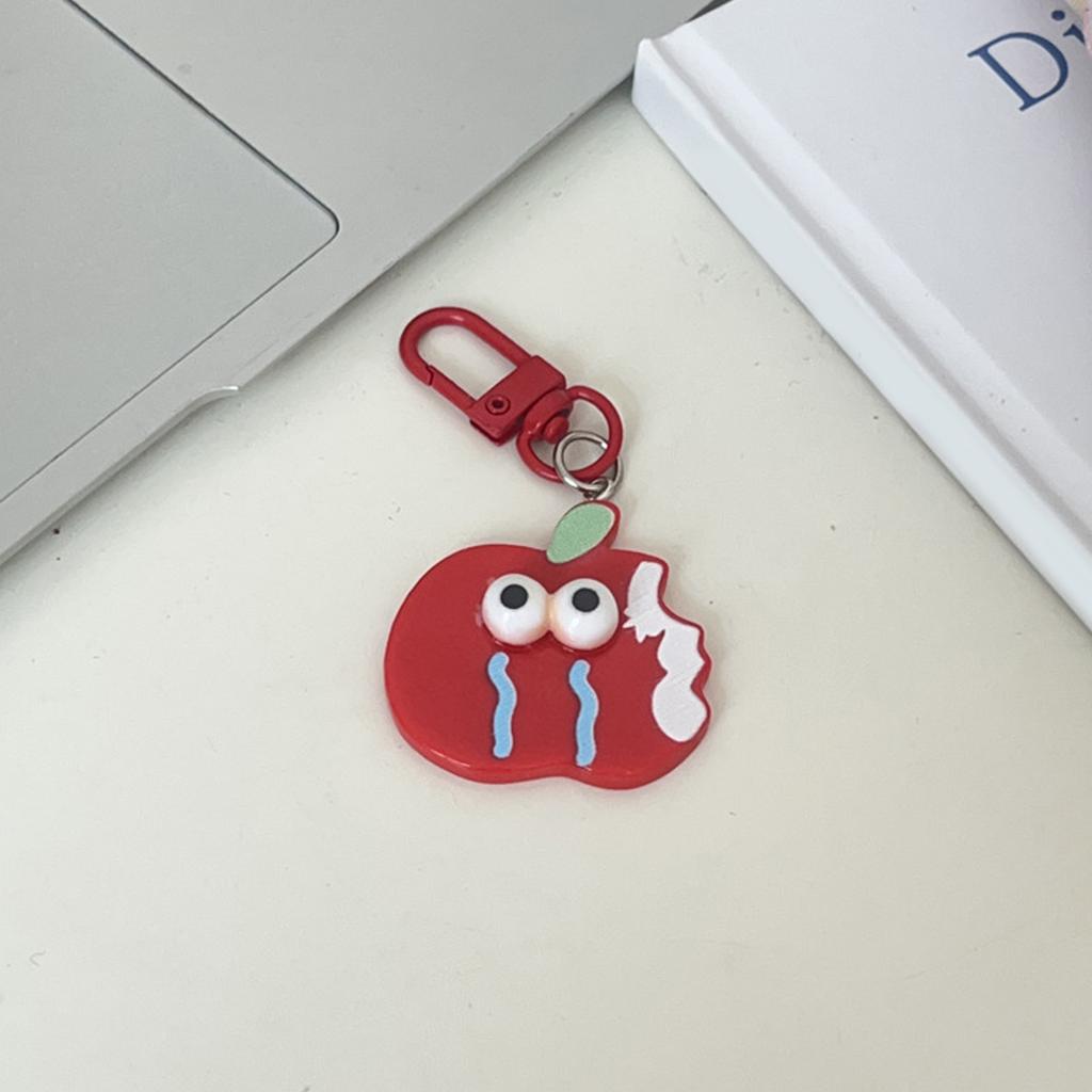 Funny Face Cartoon Red Apple Keychain For Keys Bags Backpacks Cute Gift Idea Durable Plastic Key Ring With Playful Design