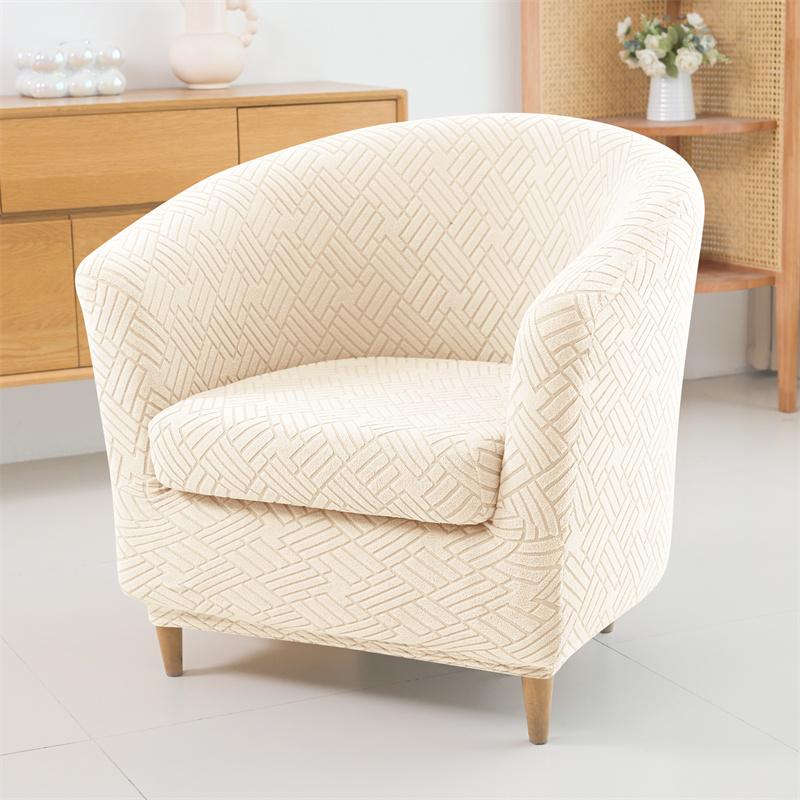 

1set Club Tub Chair Cover Solid Color Jacquard Armchair Slipcover Elastic Sofa Slipcovers with Cushion Cover Living Room