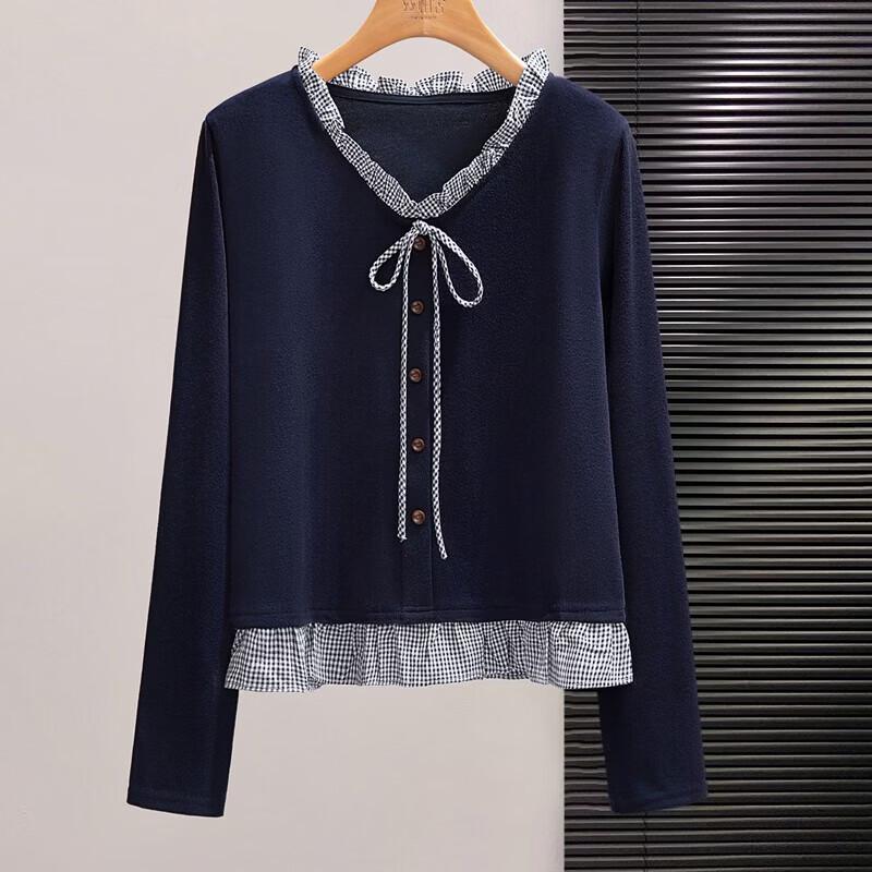 Women s Slim Fit Spliced V-Neck Long Sleeve Top S